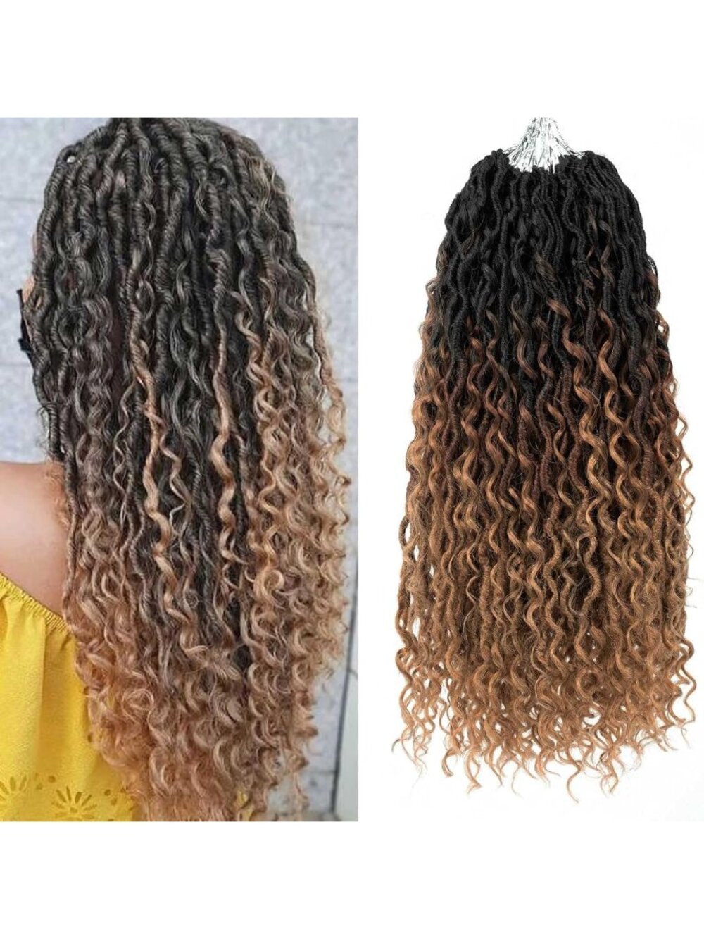 Women's 14 Inch Ombre Goddess Locs Crochet Hair T1b/30/27 5 Packs Boho Faux Locs